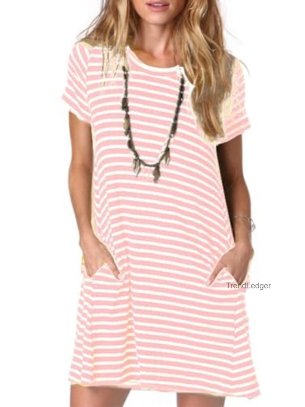Women's Casual Summer T Shirt Dress Loose Short Sleeve Tunic with Pocket